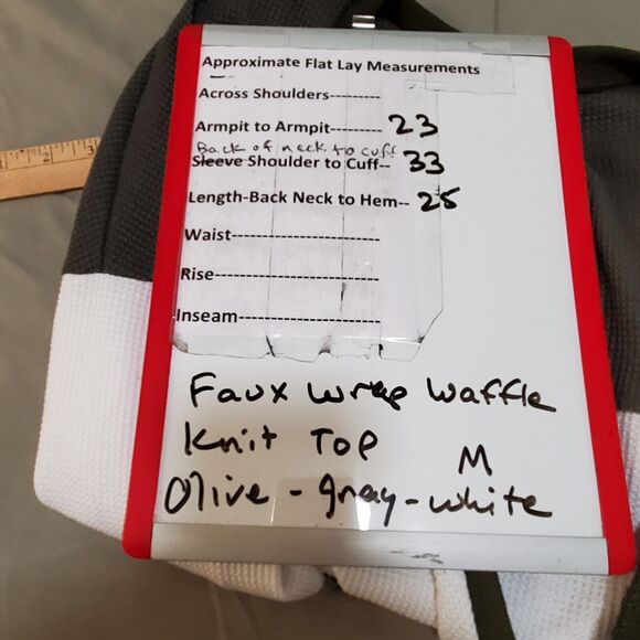 Faux Wrap Blouse Top Womens M Gray White Stripe Waffle Knit Long Sleeve Pullover - Picture 9 of 9